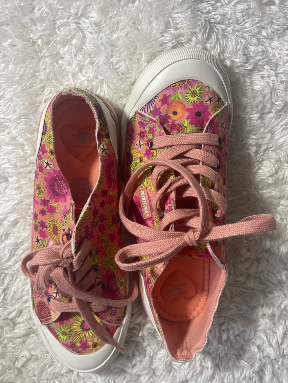 Rocket Dog Pink Floral Canvas Sneakers with White Soles